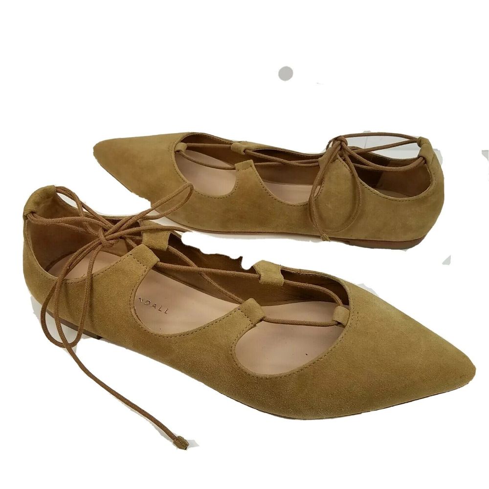 Loeffler Randall women Flats tan suede Lace-Up Pointed toe shoes Sz 8.5 new